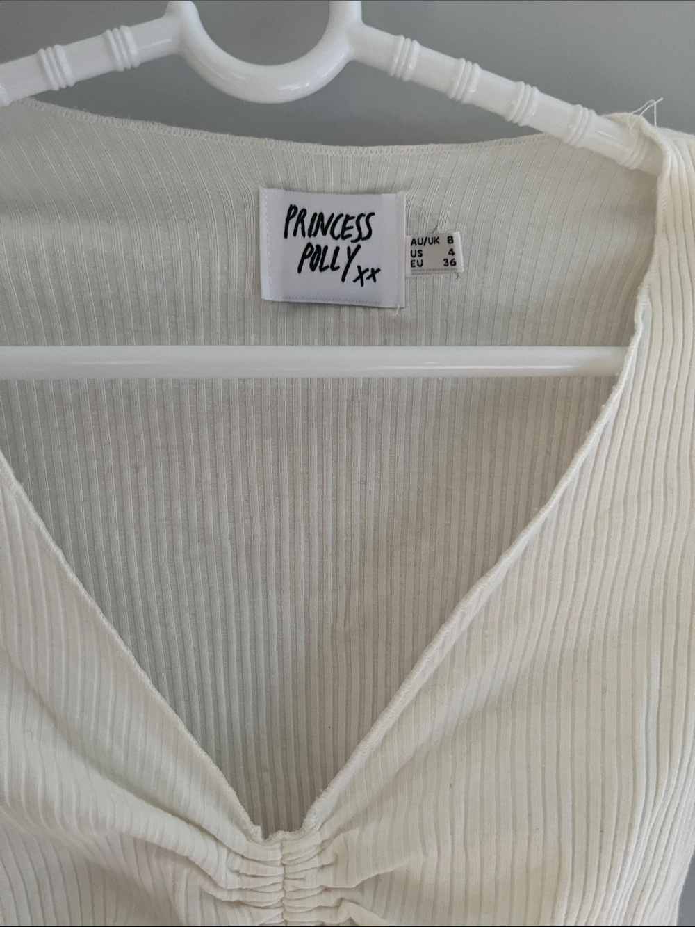 Princess Polly Ivory Ribbed Ruched Drawstring Long Sleeve Top - Picture 2 of 4